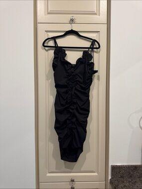 Zara Black Ruched Mini Dress with Spaghetti Straps